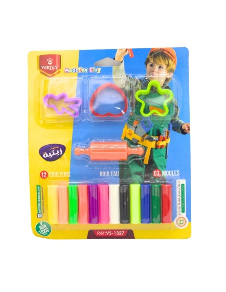 PATE A MODELER 12 COULEURS+4 MOULES+1 ROULEAU VERTEX VS-1327