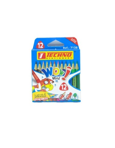 CRAYONS COULEUR 12 PCS MINI EFFACABLE TECHNO 7128