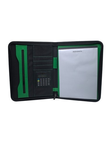 PORTE FOLIO + CALCULATRICE SANS POIGNEE NOIR-TRES VERT MONAMIX MX-90505
