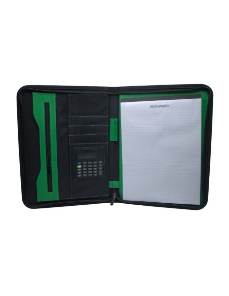 PORTE FOLIO + CALCULATRICE SANS POIGNEE NOIR-TRES VERT MONAMIX MX-90505