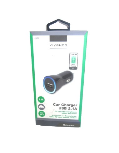 CHARGEUR AUTO VIVANCO 2100 mA USB 2.1A 12-24V