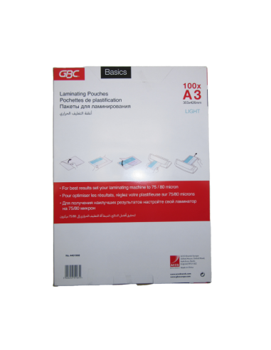 FILME DE PLASTIFICATION LIGHT A3 75-80 Mic 100 Pcs GBC